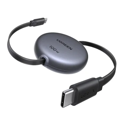 Cabo Usb-c Para Usb-c Retrátil Ugreen 100w 5a 1m Cinza