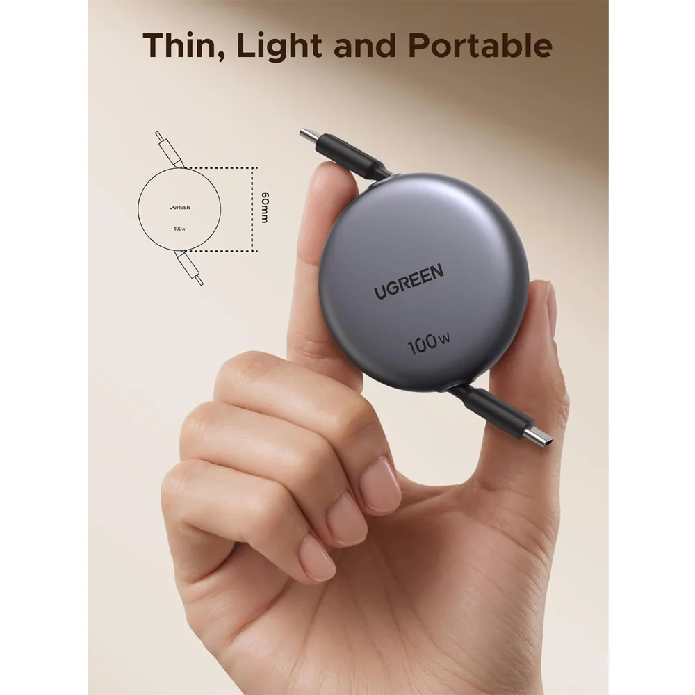 Imagem 2 de 5 do produto Cabo Usb-c Para Usb-c Retrátil Ugreen 100w 5a 1m Cinza