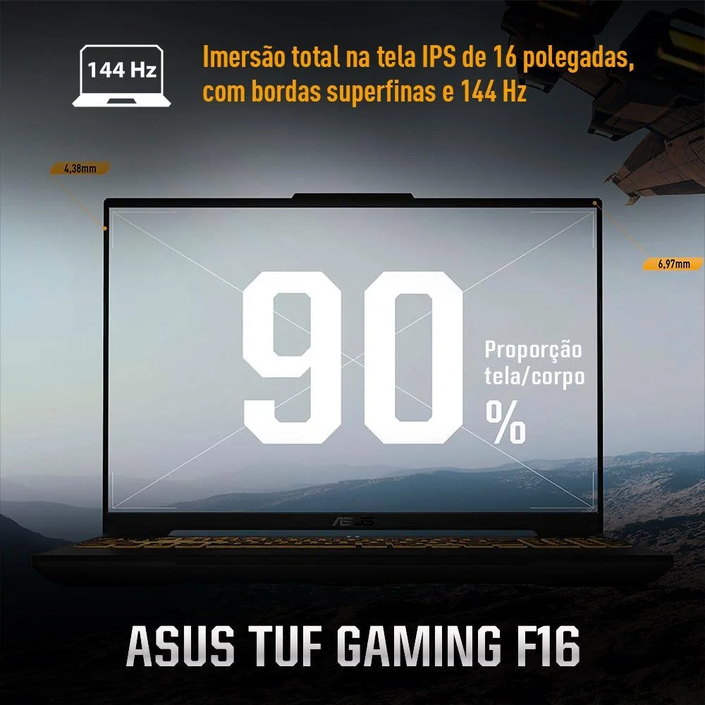 Imagem 3 de 5 do produto Notebook Asus Tuf Gamer F16 Fx607vu Nvidia RTX 4050 Intel Core 5 210h 16gb Ram 512gb SSD Linux 16" Lcd LED Fhd Nível Ips 144 Hz Rl385