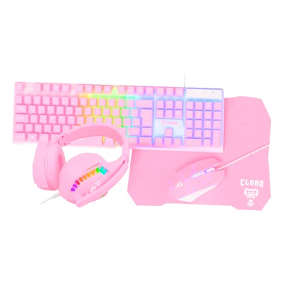 Kit Gamer Teclado Mouse Mousepad E Headset Rosa