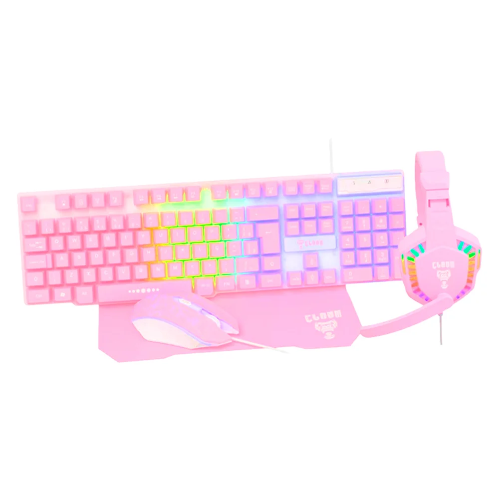 Imagem 2 de 4 do produto Kit Gamer Teclado Mouse Mousepad E Headset Rosa