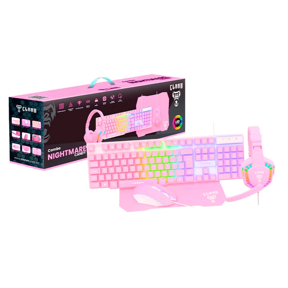 Imagem 4 de 4 do produto Kit Gamer Teclado Mouse Mousepad E Headset Rosa