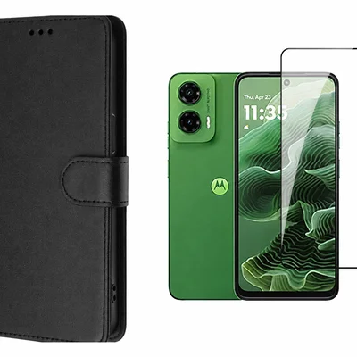 Kit Capa Carteira Estojo Flip + Película 3d Vidro Para Moto G35 5g