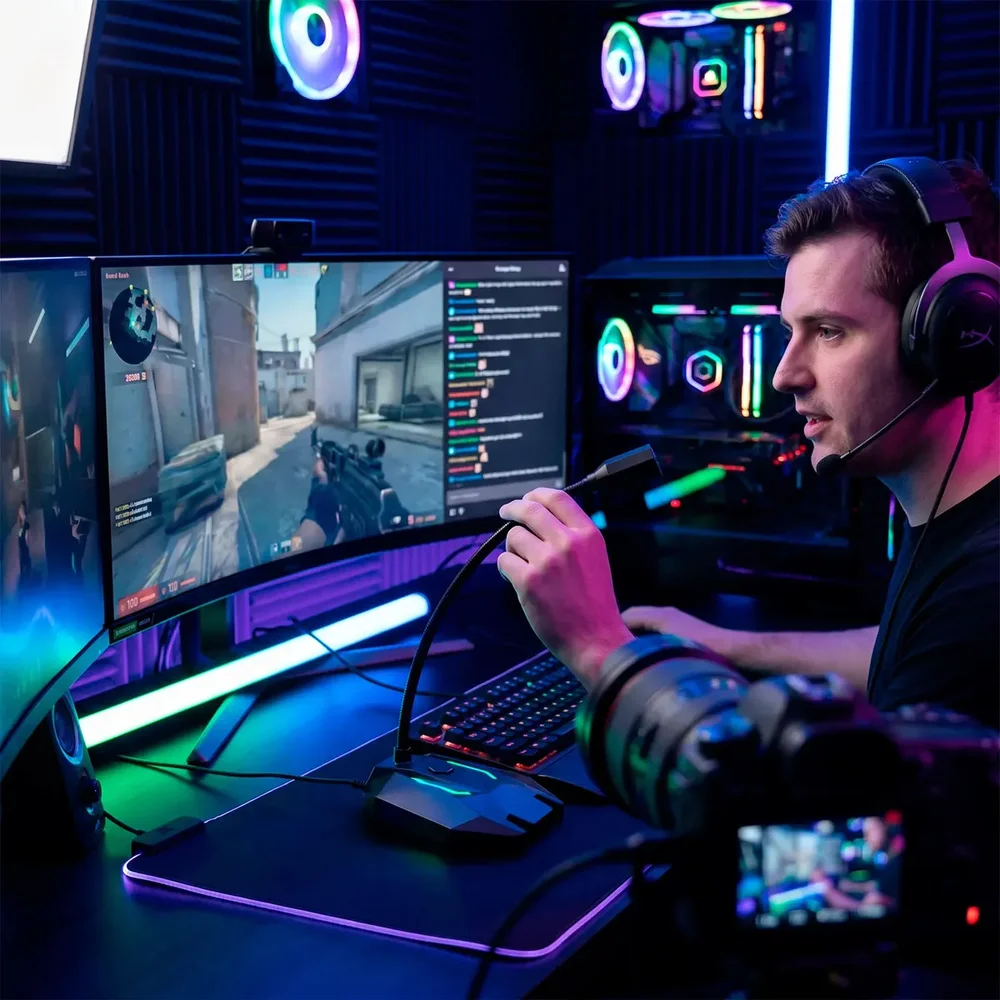 Imagem 2 de 5 do produto Microfone Gamer De Mesa RGB