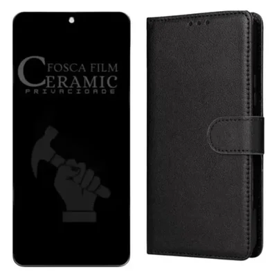 Capa Carteira Estojo Flip Para Moto G35 + Película Privativa Fosca 9d