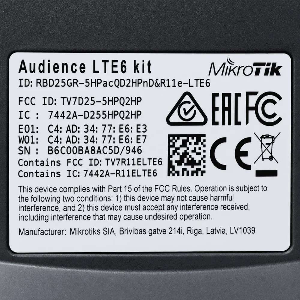 Imagem 2 de 5 do produto Roteador Mikrotik Audience Lte6 Wi-fi Mesh Tri-band 4g Lte Gigabit