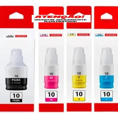 Kit Tinta Canon Gi-10 Mega Tank, Preto, Ciano, Amarelo, Magenta