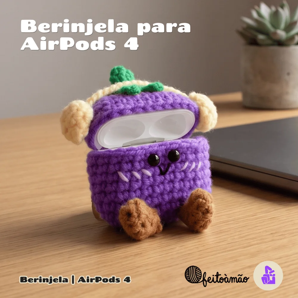 Imagem 2 de 5 do produto Capa Protetora Nerdcase Compatível Com Airpods 4, Amigurumi Beringela