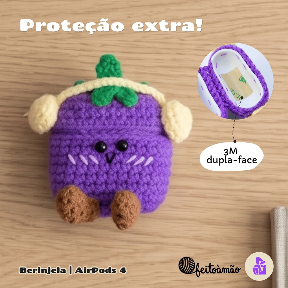 Imagem 3 de 5 do produto Capa Protetora Nerdcase Compatível Com Airpods 4, Amigurumi Beringela