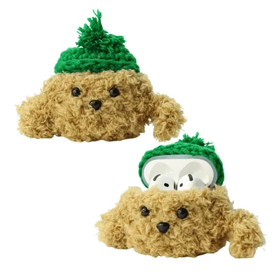 Capa De Pelúcia Nerdcase Compatível Com Airpods 4, Cachorro Beanie Brown