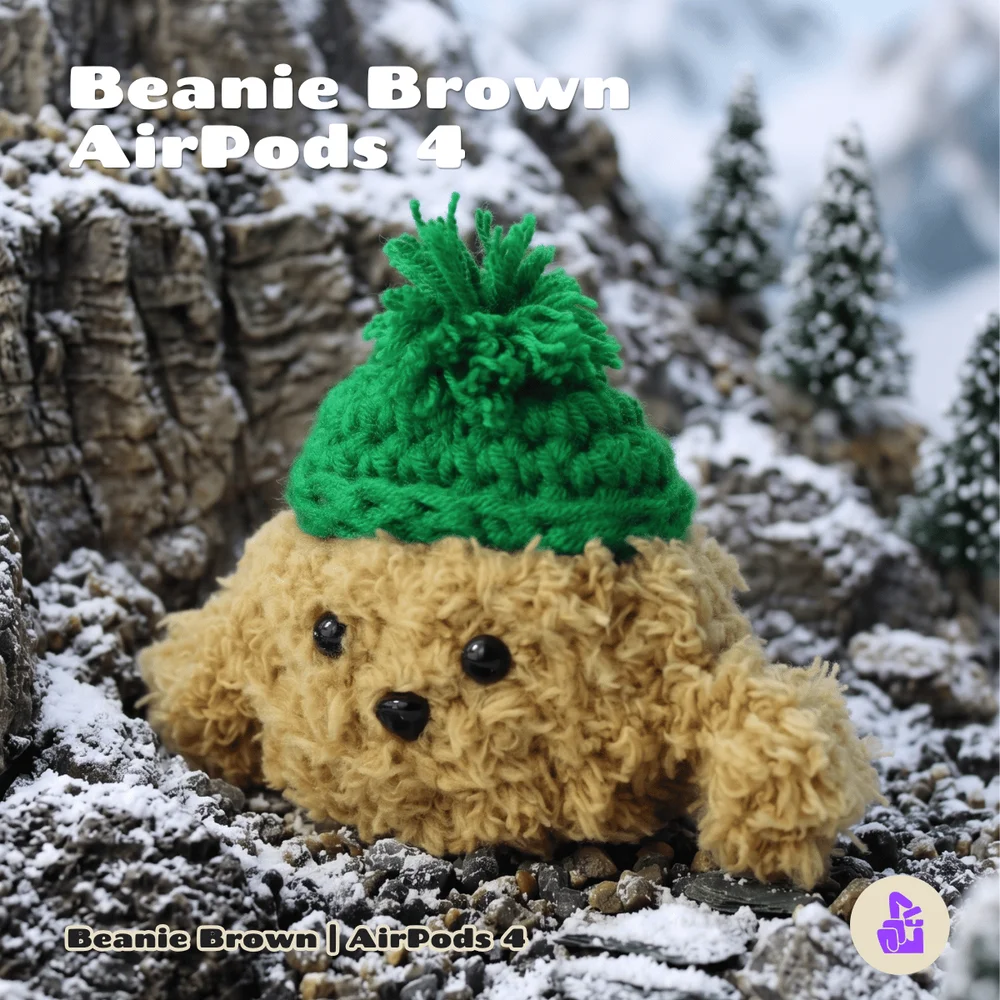 Imagem 2 de 5 do produto Capa De Pelúcia Nerdcase Compatível Com Airpods 4, Cachorro Beanie Brown