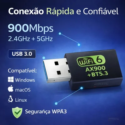 Adaptador Usb Wifi 6 Bluetooth 5.3 Alta Velocidade Placa Wi-fi Blueetoth