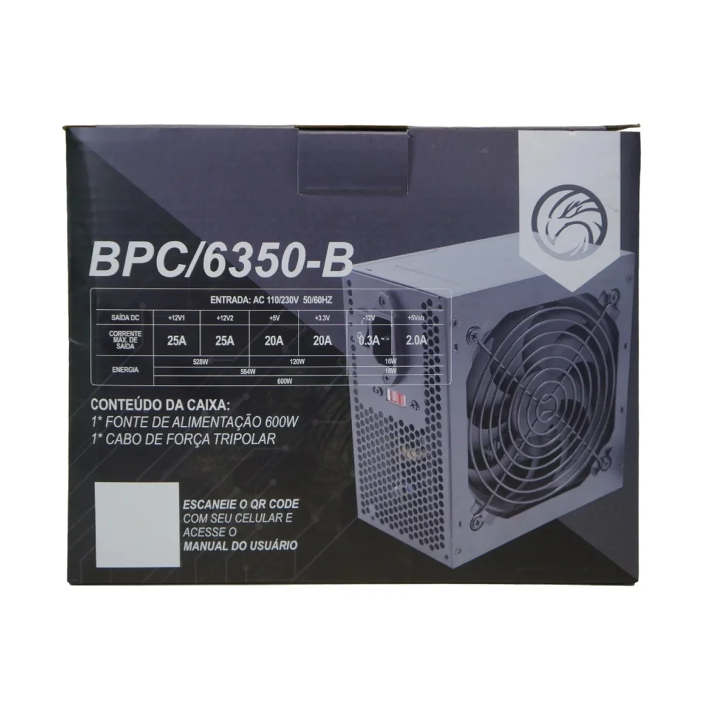 Imagem 2 de 4 do produto Fonte De Alimentação Para PC Brazil PC Bpc/6350 600w Preta 115v/230v
