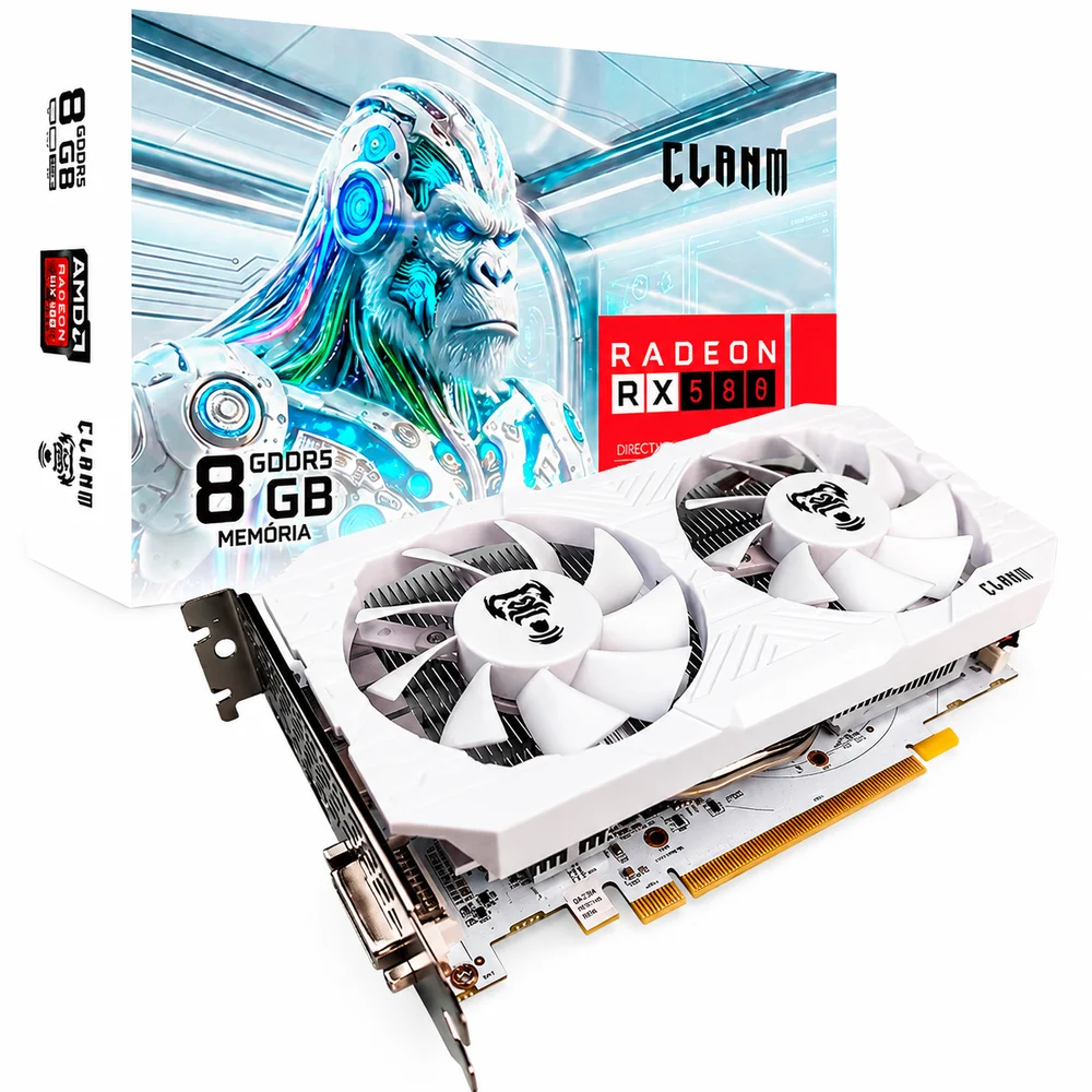 Placa De Vídeo Rx580 Snow Branca 8GB Ddr5 256bit HDMI Dp Clanm Placa De Vídeo Rx580 Snow Branca 8GB Ddr5 256bit HDMI Dp Clanm