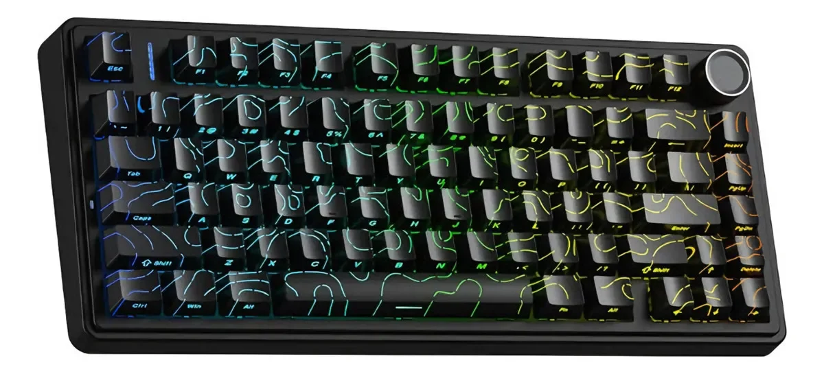 Teclado Mecânico Aula F75 Preto Contorno Gamer 75% Sem Fio Tri Mode Bluetooth 2.4g Usb RGB Hotswap Layout Us