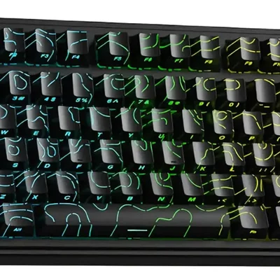 Teclado Mecânico Aula F75 Preto Contorno Gamer 75% Sem Fio Tri Mode Bluetooth 2.4g Usb RGB Hotswap Layout Us