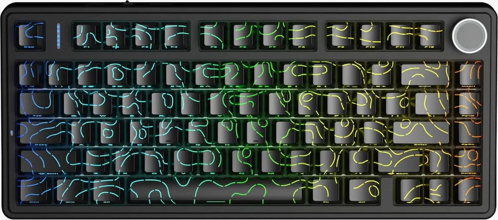 Imagem 3 de 5 do produto Teclado Mecânico Aula F75 Preto Contorno Gamer 75% Sem Fio Tri Mode Bluetooth 2.4g Usb RGB Hotswap Layout Us