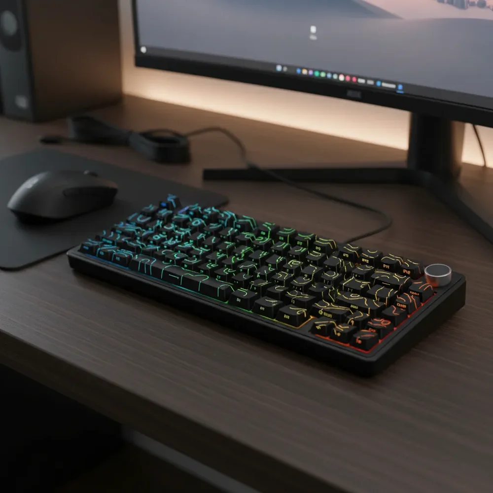 Imagem 4 de 5 do produto Teclado Mecânico Aula F75 Preto Contorno Gamer 75% Sem Fio Tri Mode Bluetooth 2.4g Usb RGB Hotswap Layout Us