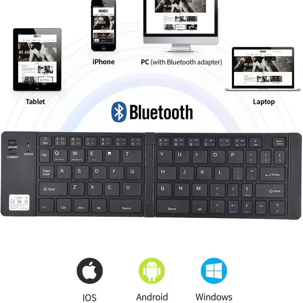 Imagem 3 de 4 do produto Mini Teclado Sem Fio Bluetooth Universal Dobrável Portátil