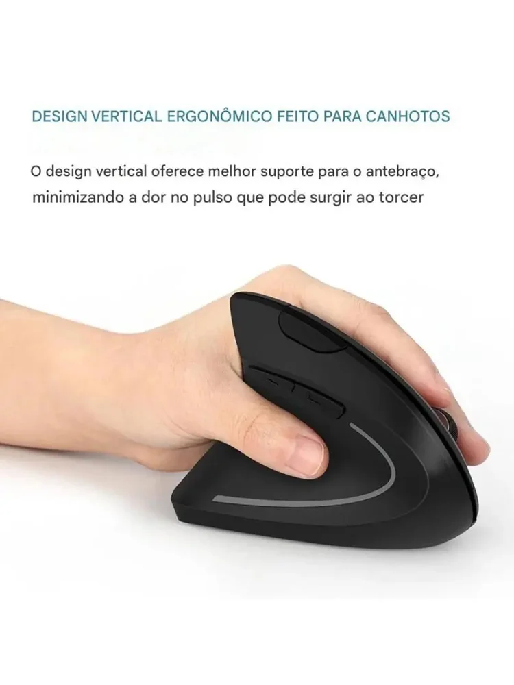 Imagem 2 de 5 do produto Mouse Sem Fio Vertical Ergonômico Gamer Recarregavel 2.4 Usb Cor Preto