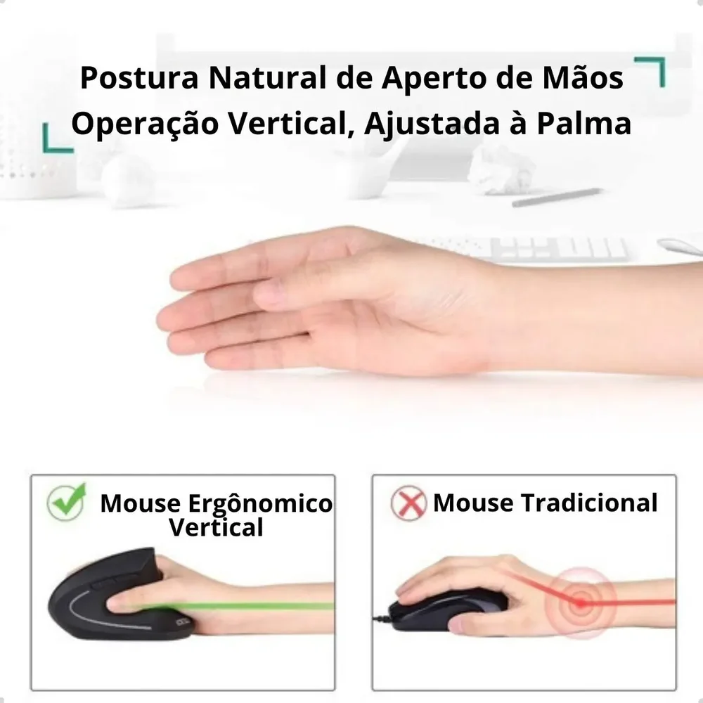 Imagem 3 de 5 do produto Mouse Sem Fio Vertical Ergonômico Gamer Recarregavel 2.4 Usb Cor Preto