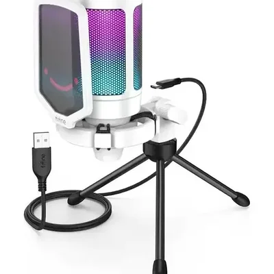 Microfone Gamer Fifine A6v RGB Usb Condensador Para PC – Branco