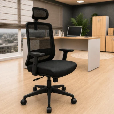 Cadeira De Escritório Ergonômica Giratória Com Apoio Cabeça Netflex - Preto