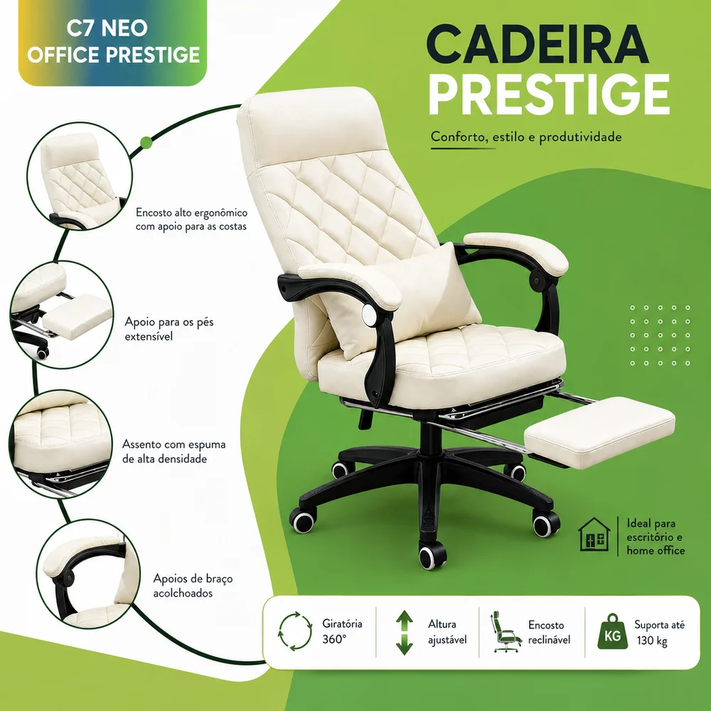Imagem 2 de 5 do produto Cadeira Escritório C7 Neo Prestige - Bege