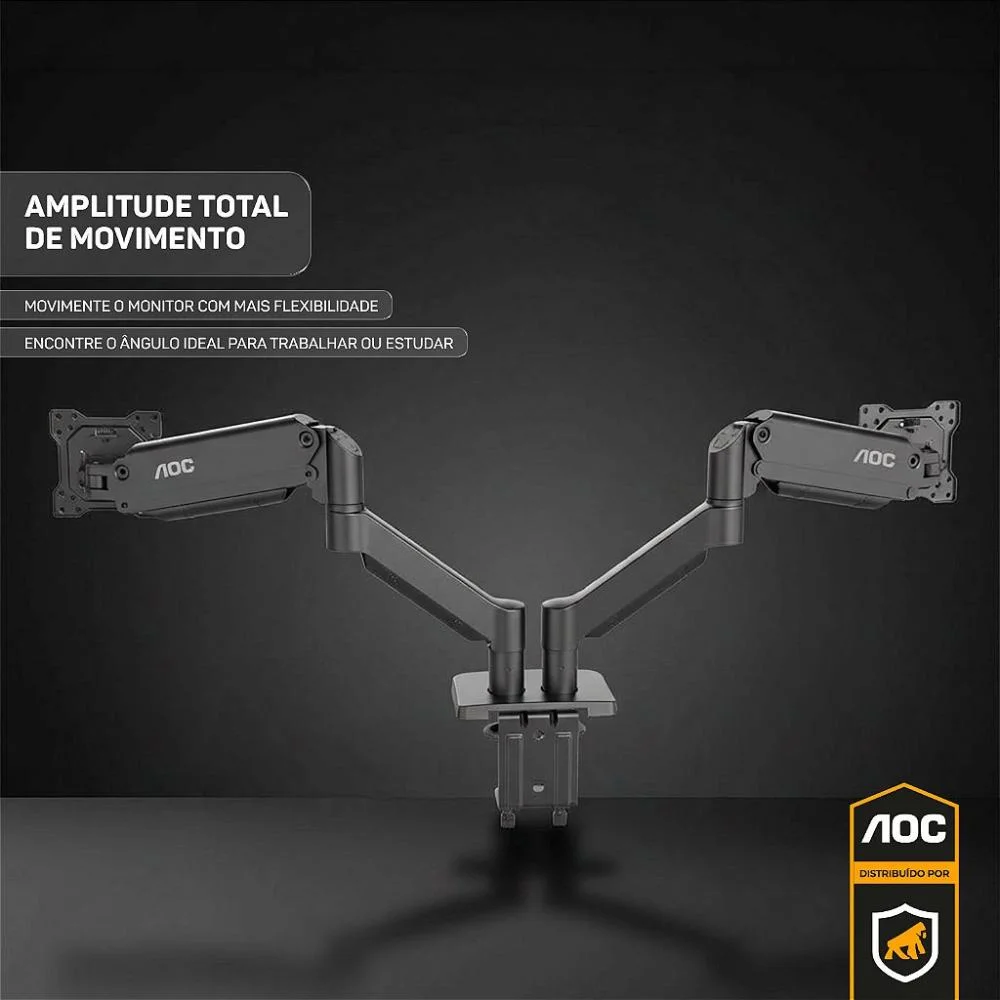 Imagem 2 de 5 do produto Suporte De Mesa Articulado Para 2 Monitores 15” A 32” Vesa - Preto - Aoc