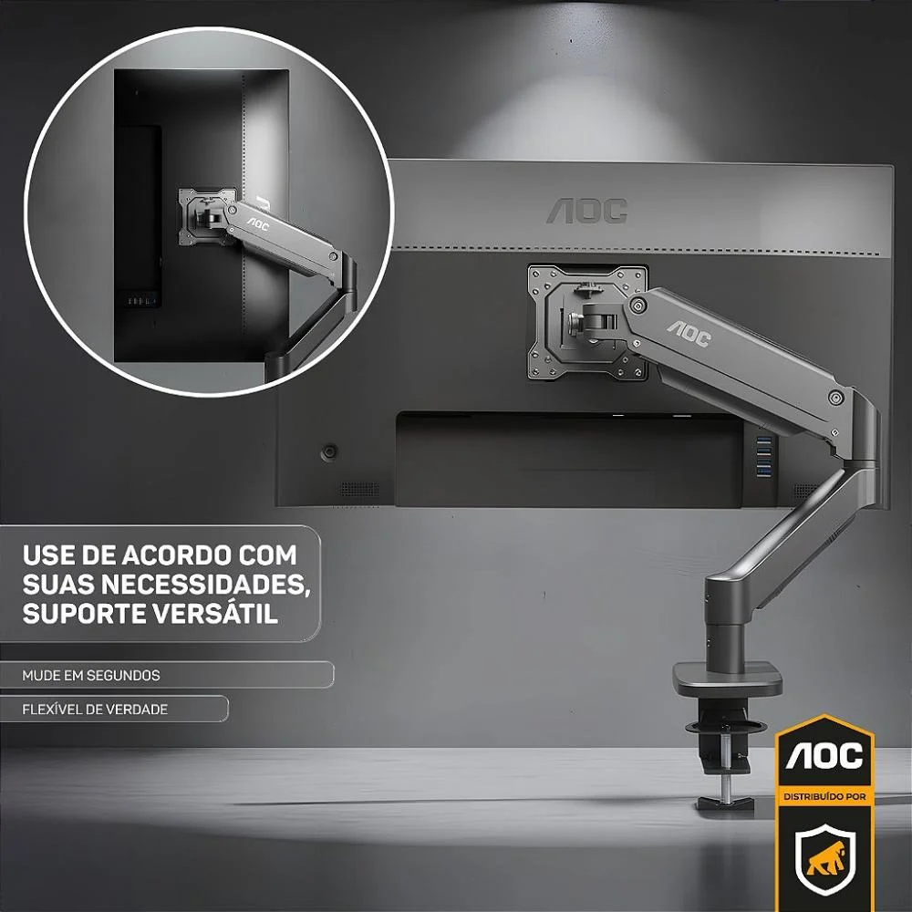 Imagem 2 de 5 do produto Suporte De Mesa Articulado Para Monitor 15” A 32” Até 9kg Vesa - Preto - Aoc