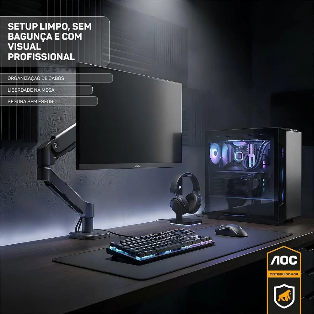 Imagem 4 de 5 do produto Suporte De Mesa Articulado Para Monitor 15” A 32” Até 9kg Vesa - Preto - Aoc