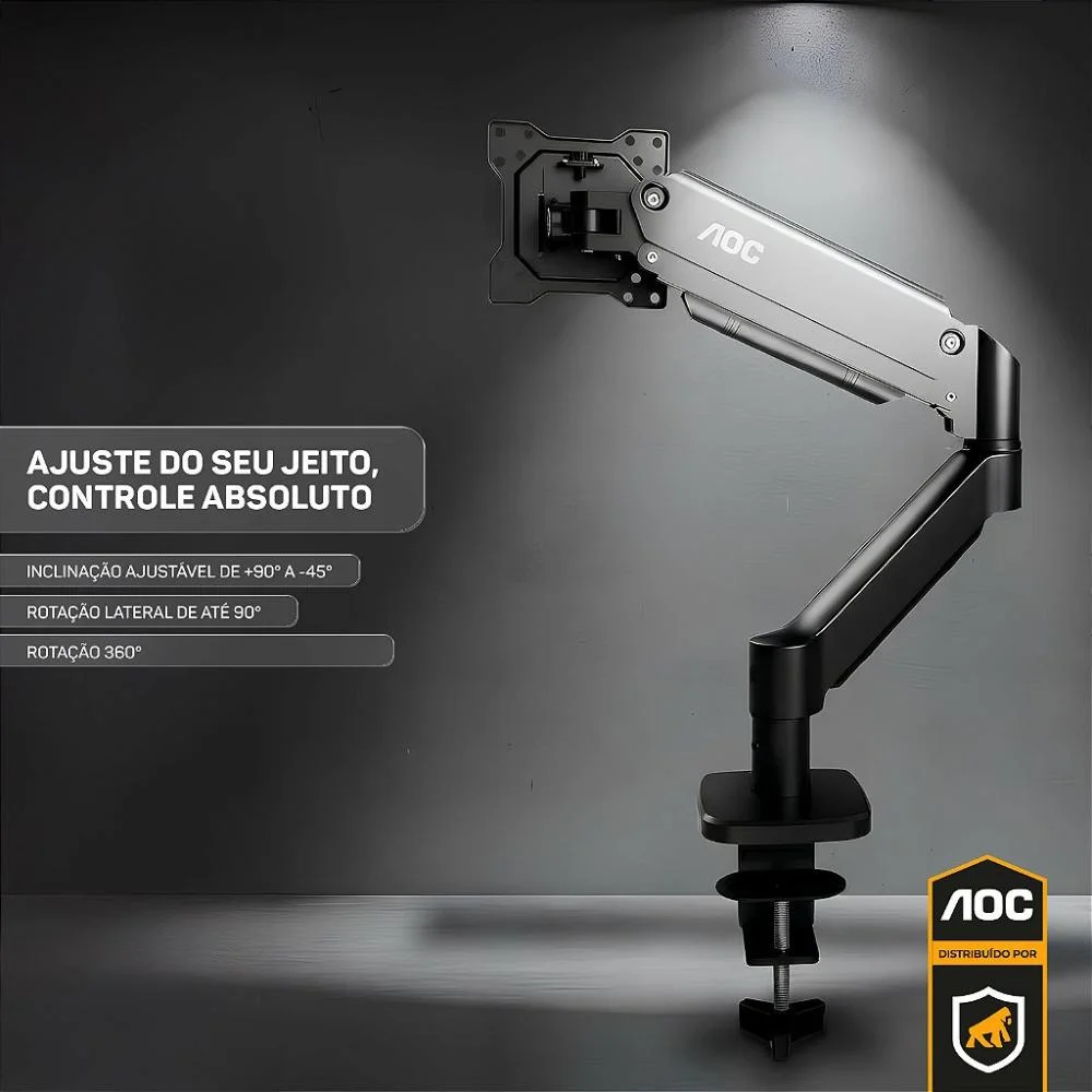 Imagem 5 de 5 do produto Suporte De Mesa Articulado Para Monitor 15” A 32” Até 9kg Vesa - Preto - Aoc