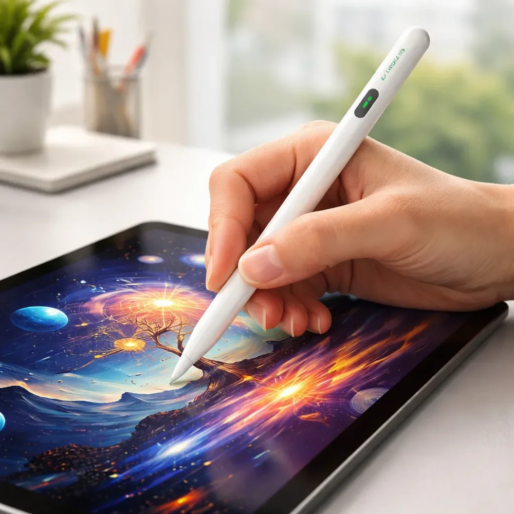 Imagem 3 de 5 do produto Caneta Stylus Touch Screen Recarregavel Usb – Ponta Fina 1.5mm Com Indicador LED, Caneta Capacitiva Universal Compatível Com Ipad, Tablet, Celular