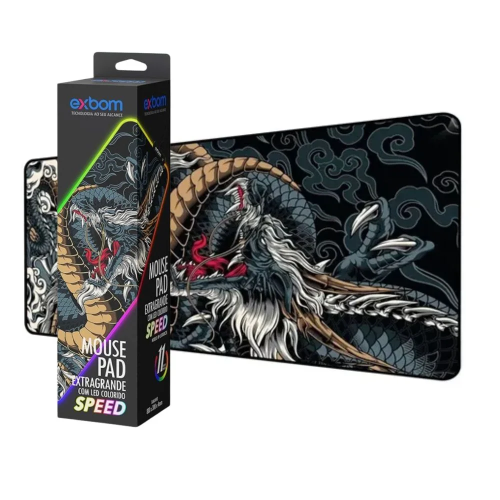 Imagem 5 de 5 do produto Mouse Pad Gamer Extra Grande Exbom Dragao Com LED Colorido 800x300x4mm Mp-LED3080c28
