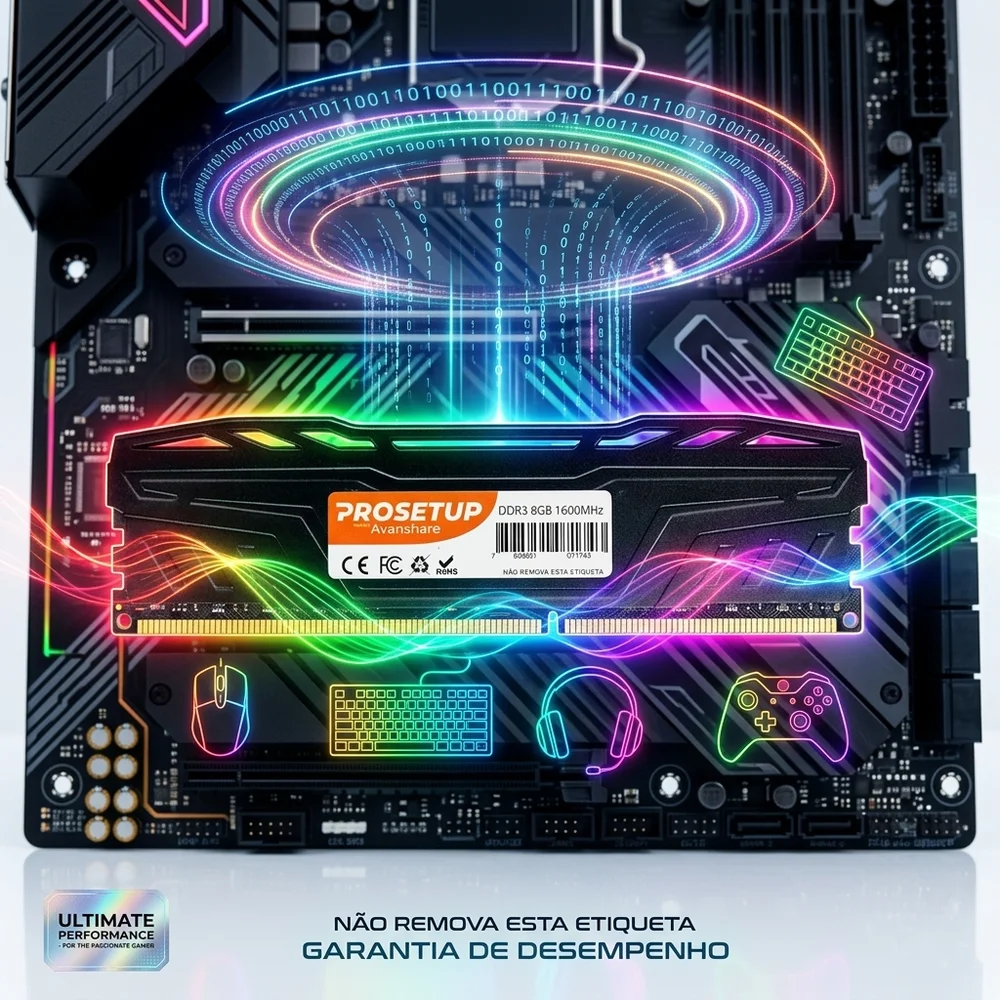 Imagem 4 de 5 do produto Memoria Para Desktop Ddr3 8GB 1600mhz PC3-12800 Cl11 Gamer Heatsink  Prosetup Avanshare