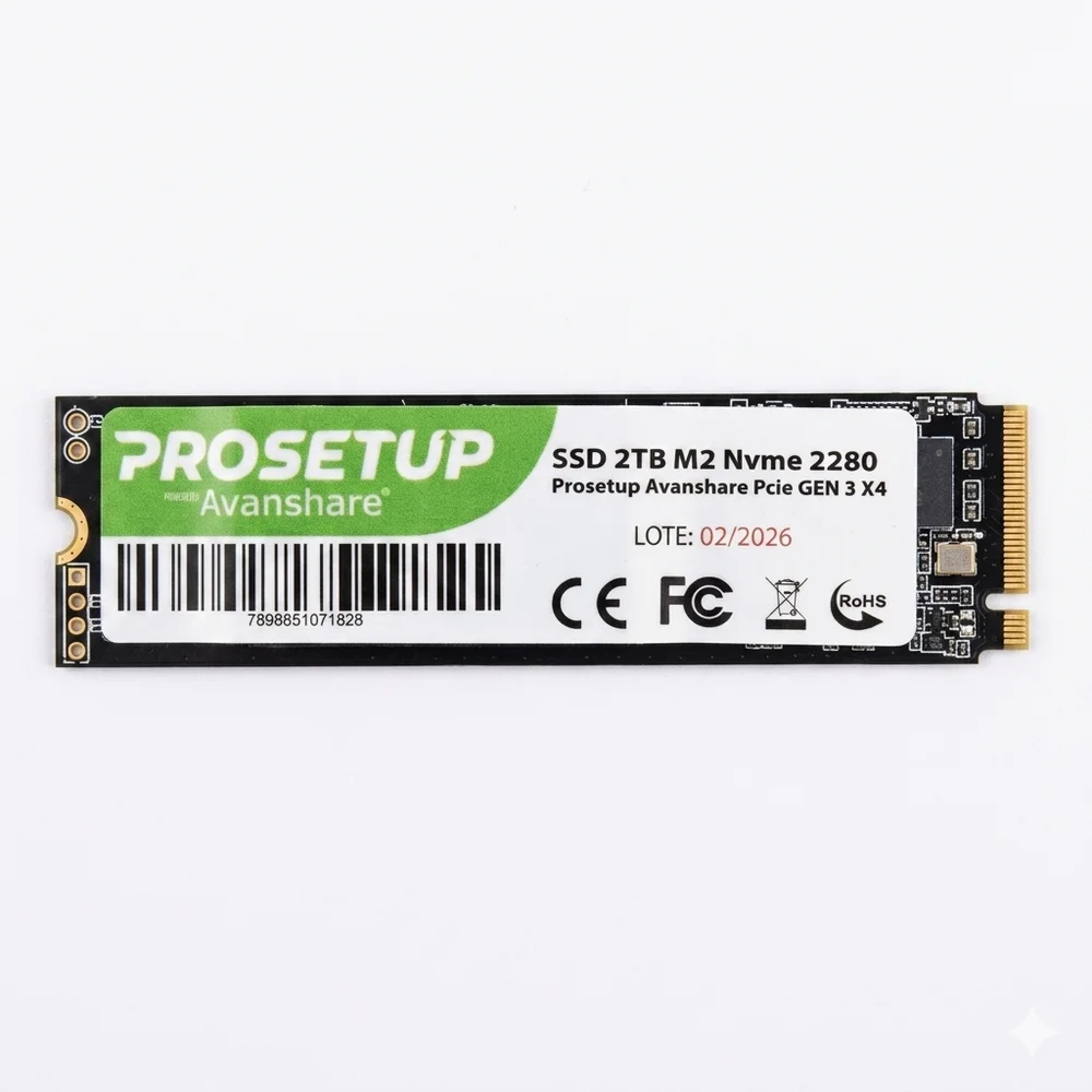 SSD 2TB M2 Nvme 2280 Prosetup Avanshare PCie Gen 3 X4 Leitura 1700mb/s Gravacao 1100mb/s