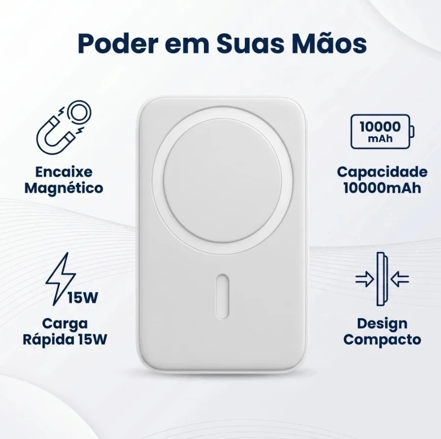 Imagem 2 de 5 do produto Bateria Portátil Por Indução Power Bank Magsafe 10.000mah Compatível Iphone Apple