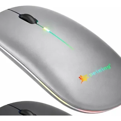 Mouse Sem Fio Recarregável RGB Bluetooth Ergonômico - Prata