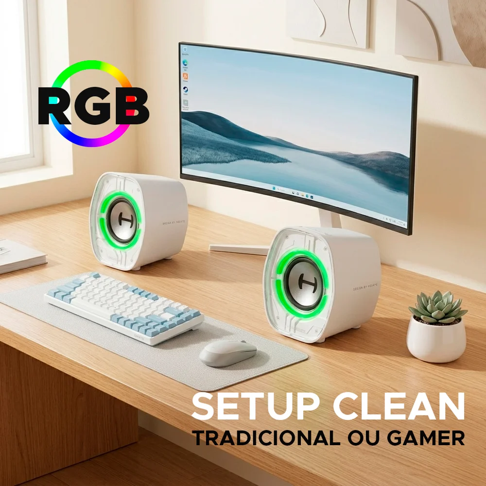 Imagem 4 de 5 do produto Caixa De Som Para PC E Notebook 4w Rms, Bluetooth Para Escritório E Setup Gamer - G1000II Branca