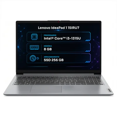 Notebook Lenovo IdeaPad 1 15IRU7 Intel Core i3-1315U, 8GB DDR4, SSD 256GB NVMe, Tela 15.6" FHD, Windows 11 Home, Cloud Grey