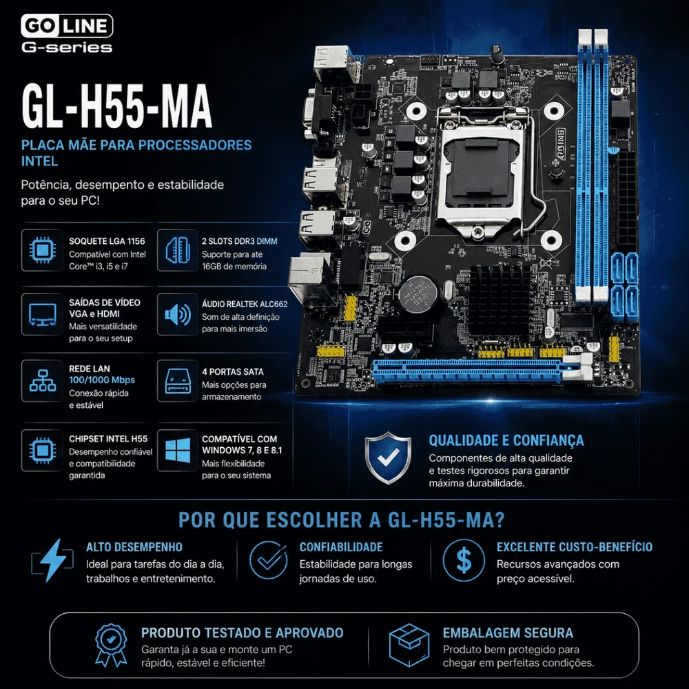 Placa Mãe Goline Gl-h55-ma Intel LGA  1156 Ddr3 Vga HDMI 6