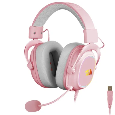 Fone Gamer Redragon H510p-RGB Zeus X RGB / Com Fio - Rosa