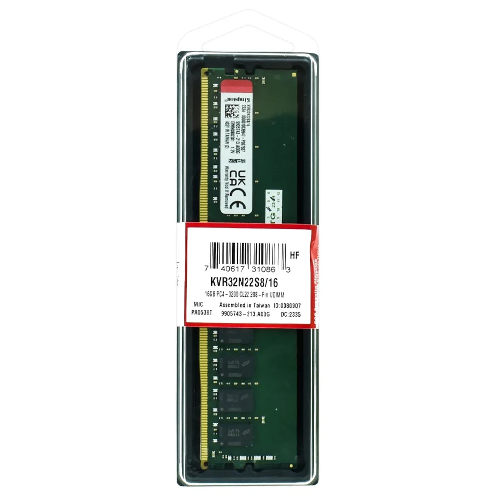Imagem 2 de 2 do produto Memória Ram Kingston Ddr4 Kvr32n22s8/16 16gb 3200mhz Unbuffered Cl22 1.2v Desktop Upgrade Gaming