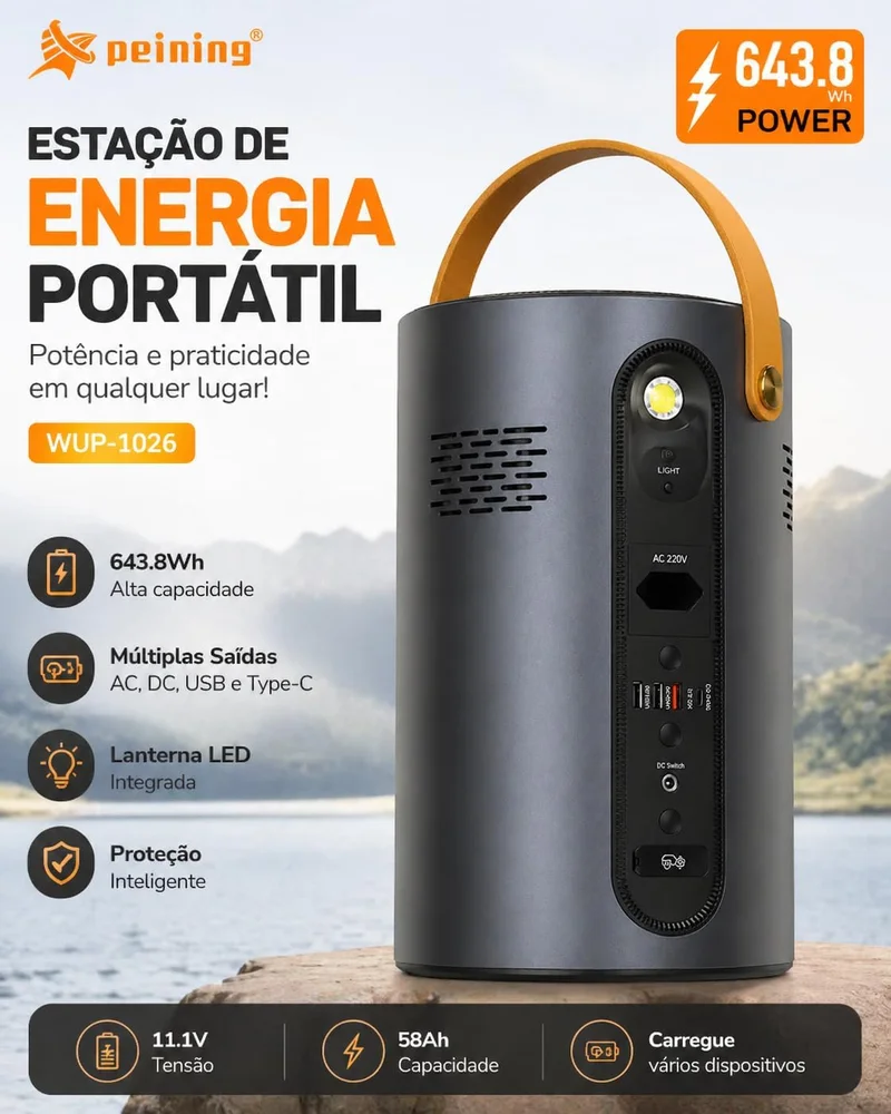 Estação De Energia Portátil 220v 643wh Peining, Gerador De Energia P/ Starlinkk Mini Com Saídas Ac Usb Type-c, Bateria R