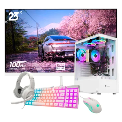 PC Gamer Ryzen 5 3400g 16GB SSD 512GB GT 730 Monitor 23” + Combo Gamer e Gabinete branco com 3 Fans