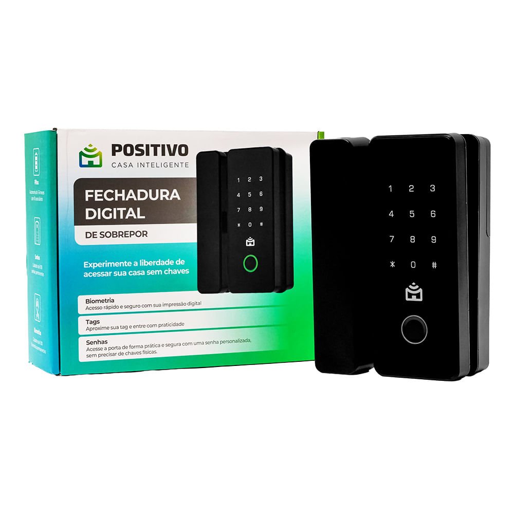 Fechadura Digital De Sobrepor Positivo Casa Inteligente Com Biometria, Senha Etag– Comtecladotouch–preta