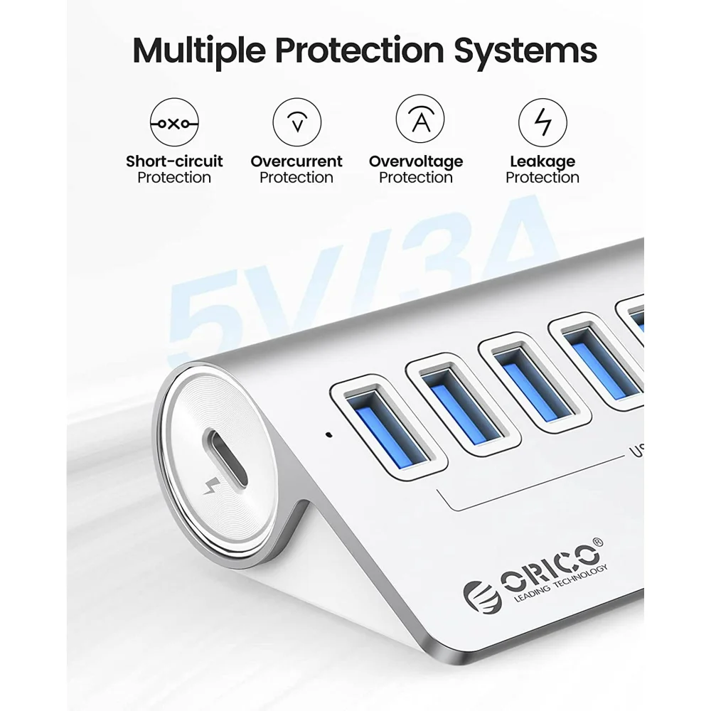 Imagem 3 de 5 do produto Adaptador Hub De 7 Portas Usb3.2 Gen1 5gbps - Orico