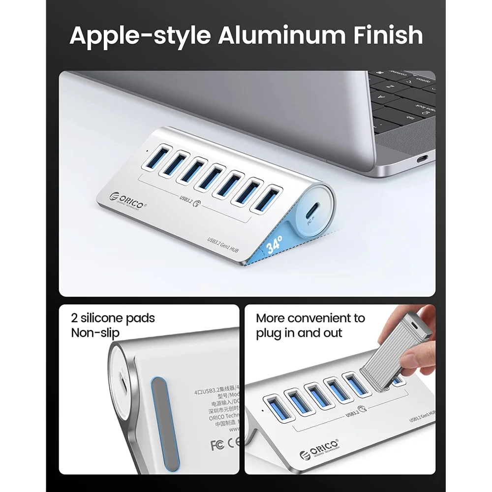 Imagem 5 de 5 do produto Adaptador Hub De 7 Portas Usb3.2 Gen1 5gbps - Orico