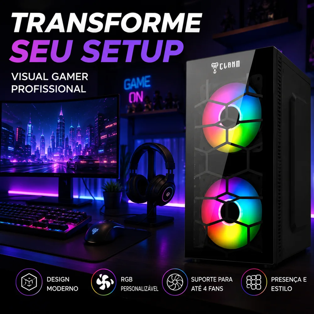 Imagem 4 de 5 do produto Gabinete Gamer Kaesar Clanm Micro Atx Vidro Frontal RGB