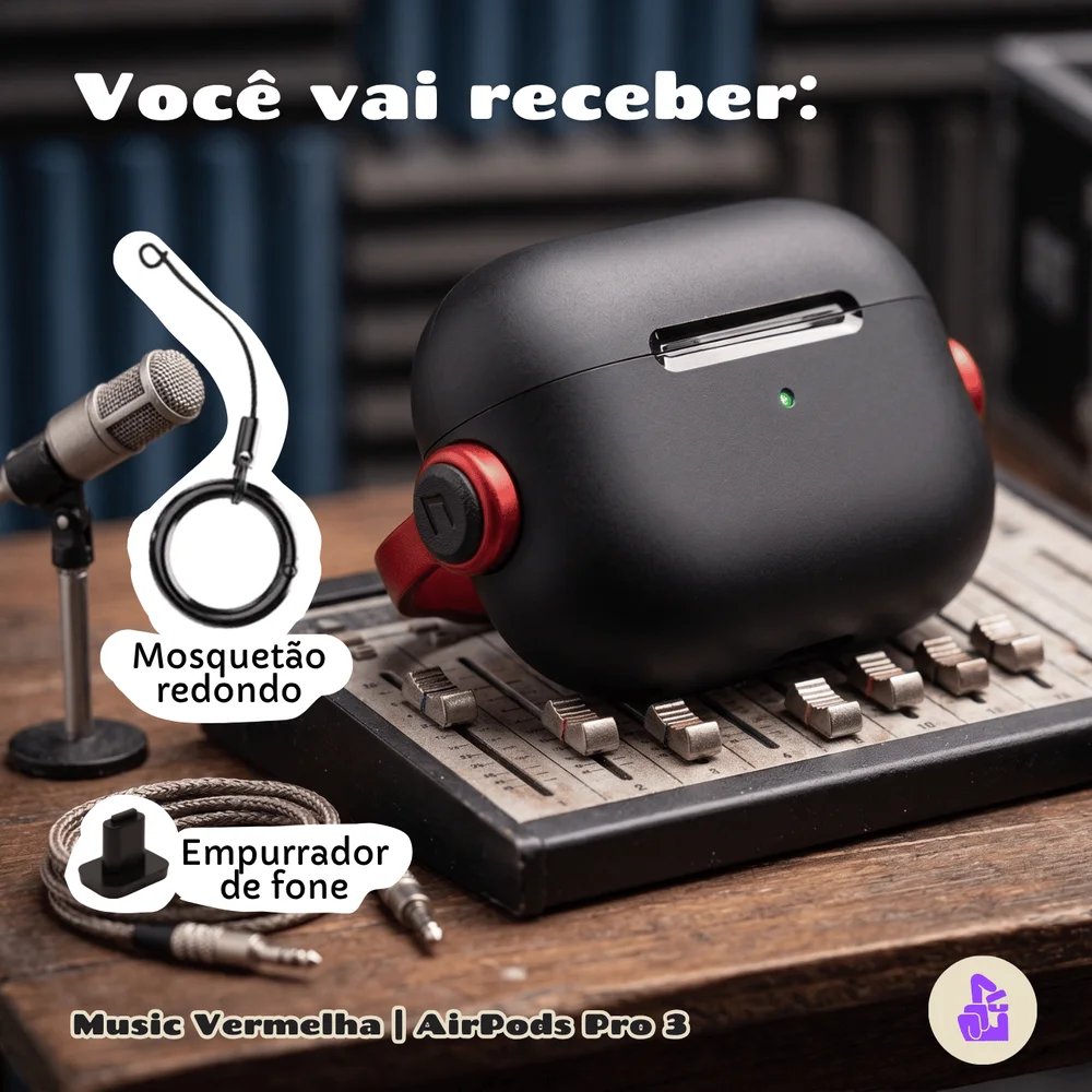 Imagem 3 de 5 do produto Capa Protetora De Silicone Nerdcase Compatível Com Airpods Pro 3, Preta Com Detalhe Vermelho